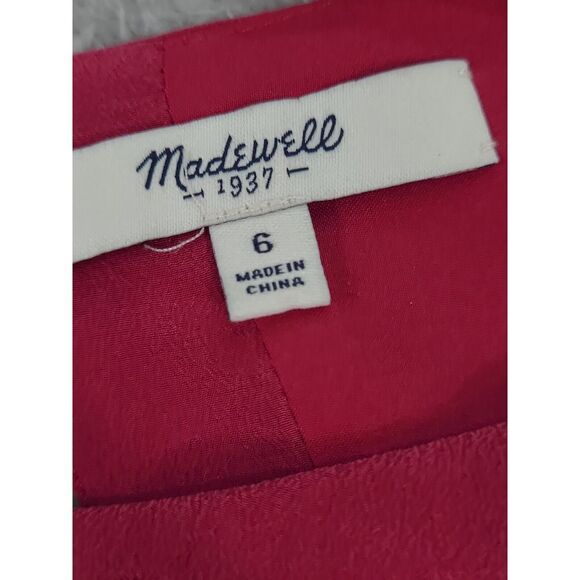 Madewell 100% SILK Lining Daylight Magenta Sweet Heart Neck Dress Size 6 - Picture 2 of 9